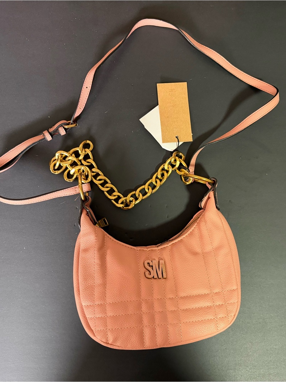 Steve Madden Pink Quilted Crossbody with Gold Chain Accent